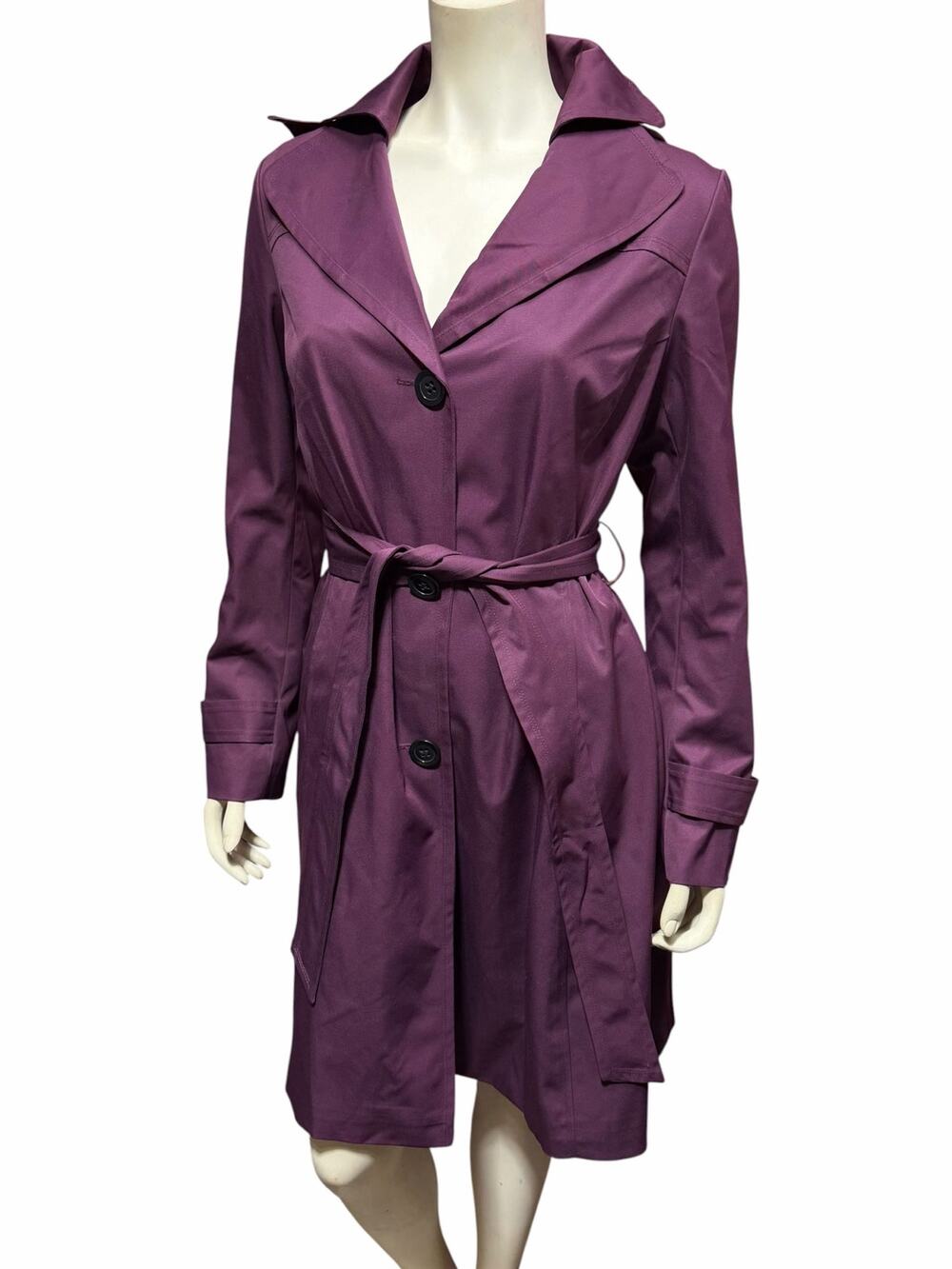 BGSD Women’s Purple Hooded Belted Trench Coat Rain Jacket Size Medium